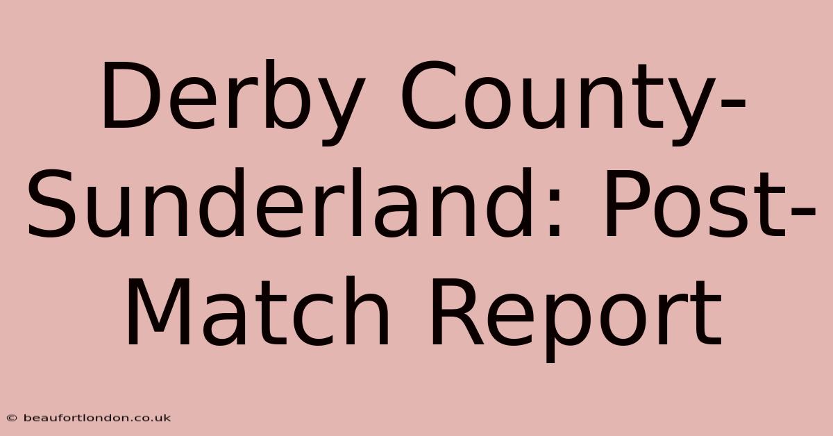 Derby County-Sunderland: Post-Match Report