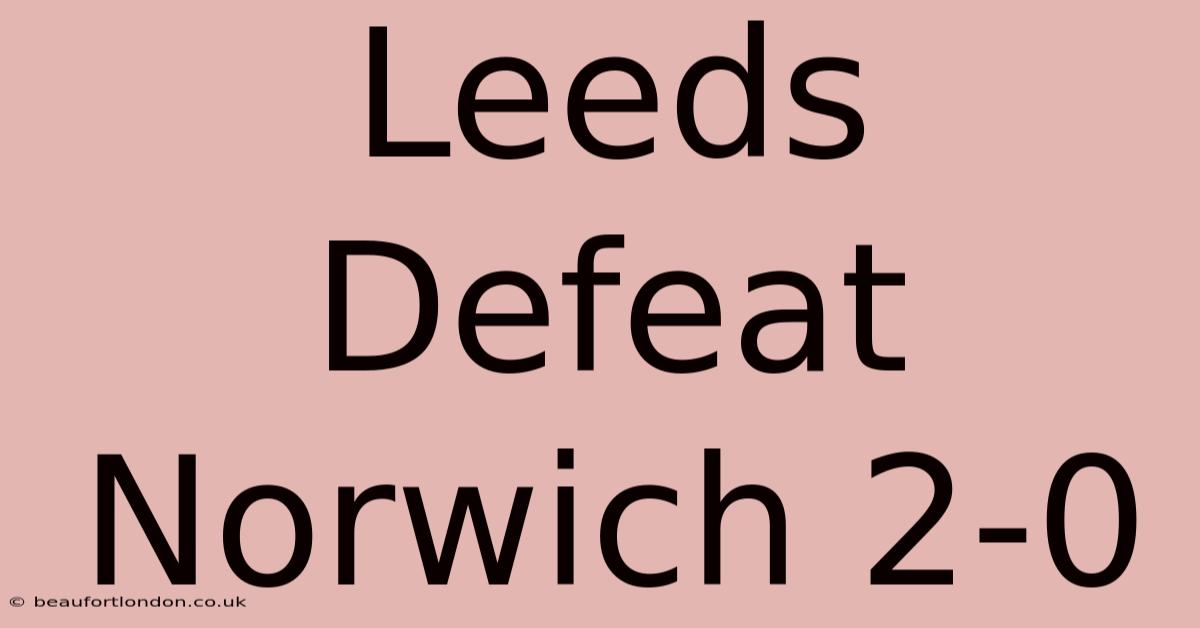 Leeds Defeat Norwich 2-0