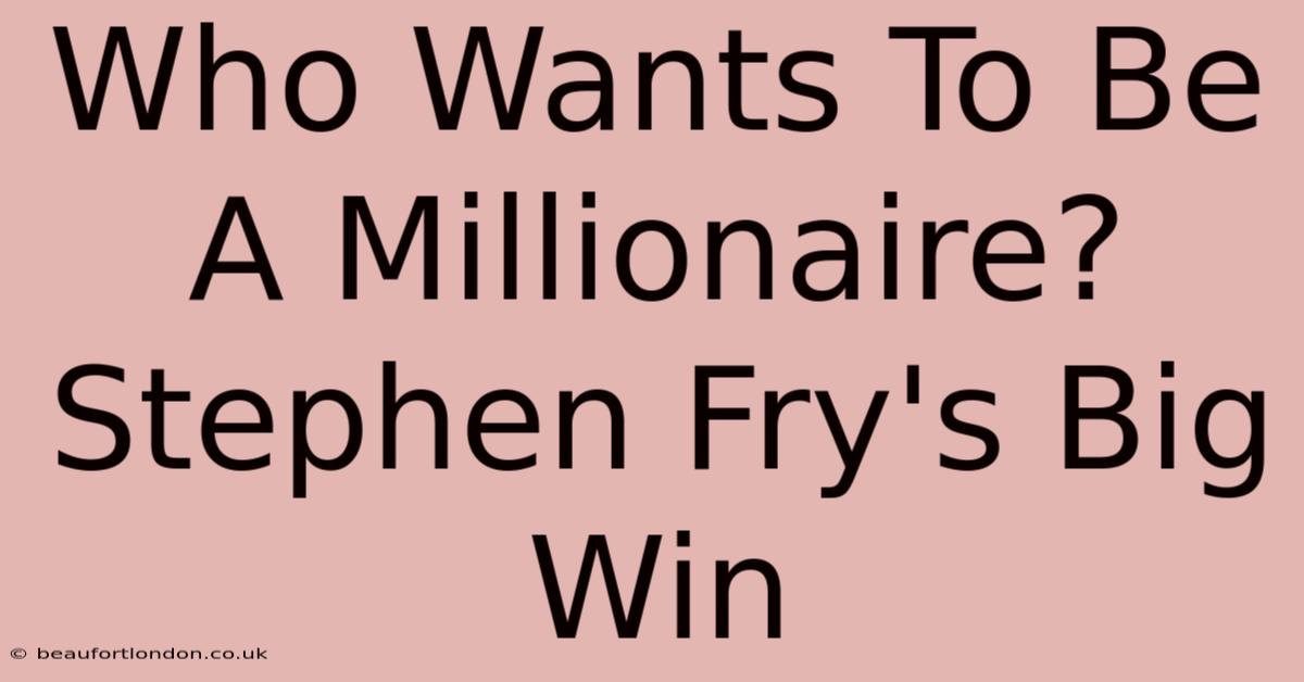 Who Wants To Be A Millionaire? Stephen Fry's Big Win